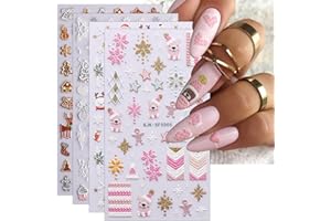 KALEFUL 3D Nagelsticker Weihnachten, 4 Blatt 5D Selbstklebend Nagelaufkleber Stereoskopisch Nail Art Sticker Dekoration Nageldesign Zubehör