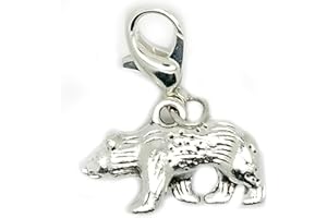 JEWELLERYJOY Bear Animal Tibetan Silver Clip On Lobster Clasp 3D Charm Organza Gift Bag
