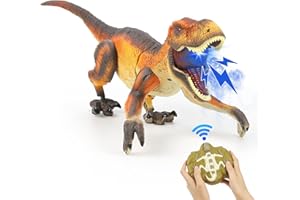 ZWOOS Dinosauro Telecomandato 2.4G, Indominus Rex per Bambini 3 Anni, Con Sensori di Luce, Spray e Tattili, Giocattoli Educativi