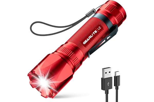 GEARLITE ficklampa LED uppladdningsbar, superljus zoombar 3 000 lumen minifack med 3 ljuslägen och lång driftstid, IP65 vatte