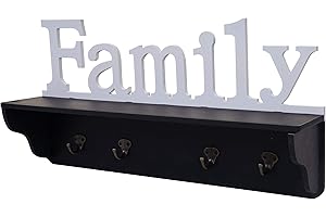 Mendler Wandgarderobe HWC-D41 Family, Garderobe Regal, 4 Haken massiv 30x60x13cm - schwarz/weiß