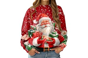 RAISEVERN Womens Christmas Jumper Ugly Xmas Sweatshirts Funny Graphic Crew Neck Casual Long Sleeve Shirts, S-XXL
