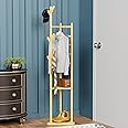 Lukzer Triangular Coat Rack | Multifunctional Bamboo Wooden Coat,Garment Stand with 2 Shelves | Aesthetic Household Floor Rack Corner Hanger | 6 Hooks for Hanging Coats, Jackets, Hats & Shoes, Cm