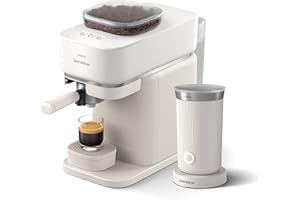 ‎PHILIPS Philips Baristina Espressomaschine und Milchaufschäumer Paket – Automatisches Mahlen, Tampen & Brühen, 16 Bar, Kaffeemaschine mit Mahlwerk & Siebträger, leichte Reinigung, Naturweiß (BAR303/00)
