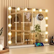 Miroir Maquillage LED Hollywood - 60x50cm 14 Ampoules 3 Couleurs Réglables