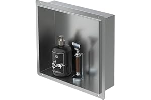 LuxeBath Niche de Douche Encastrée Murale, 30x30x10 cm, en Acier Inoxydable, Argent, sans Rebord, Étagère Encastrable Salle de Bain, Seule Couche, Rangement Articles Toilette, avec Matériel Montage