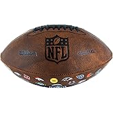 Wilson NFL Junior Football - 32 Logos, Faux Leather | Vintage 325g ball with black laces for kids and collectors. Measures 26