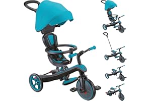 Globber - Tricycle Explorer 4 en 1 - Tricycle évolutif et draisienne pour Les Tout-Petits de 10 Mois à 5 Ans - Version 2 - Bleu Turquoise