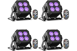 Oloaxolx Lot de 4 mini LED par Projecteur 4x8 W RGBW 4 en 1 éclairage de scène avec télécommande activé par le son, DMX512-4/8 canaux Lumières de fête pour DJ spectacle, discothèque, mariage, Noël