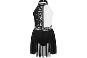 Alvivi Maillot de Patinaje Artístico para Niña Maillot Ballet con Falda Tul Vestido Brillante de Baile Lírico Leotardo Gimnástico Disfraz de Bailarina 5-16 Años