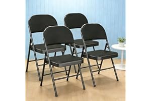 JMGJOY Lot de 4 Chaises Pliantes Interieures Portables Chaise De Salle à Manger En Similicuir Cadre Métal Siège Rembourré Maison Bureau Réception Sièges Invités Événements De Grande Envergure Max 145kg, Noir