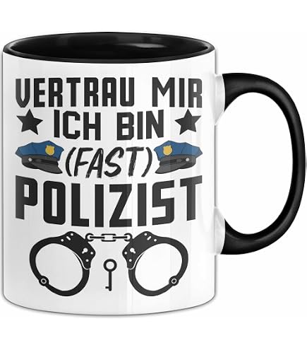 Personalisiert Polizisten Tasse 'Cool Bleiben Und ... Rufen' – Schwarz, 300 Ml, Spülmaschinengeeignet