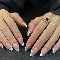 Lilbitty Künstliche Fingernägel – 24 Stk., 5D Blumen-Design, French Tip, Mit Schmuck-Details