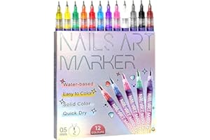 VOKKRV 12 Farben Nail Art Stifte Set, Nail Art Marker für Gelnägel, Nagellack Stift Set, Nagellackstifte für Nägel, Schnelltrocknender DlY Acrylfarbstift, fur Dly Kunst Zeichenmalwerkzeuge (1 Set)