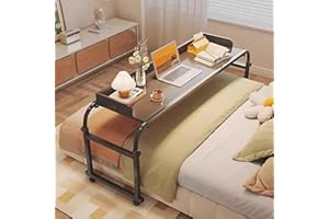 GXQFC Über-Betttisch auf Rollen Höhenverstellbar 65-95 cm/Breitenverstellbar 115-210 cm, Overbed Table Mobiler Schreibtisch Pflegetisch Laptoptisch Bettbeistelltisch für Das Heimbür(Color:Schwarz)
