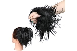 SEGO Extension Chignon Elastico Spettinato con Capelli Ricci Finti XXL Hair Magic Bun 45g Messy Curly Coda di Cavallo Treccia Carina - Nero Scuro