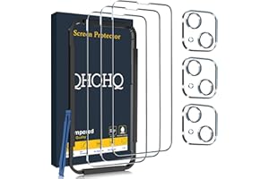 QHOHQ 3 Pièces Verre Trempé pour iPhone 14/iPhone 13 6.1" avec 3 Pièces Caméra Arrière Protecteur, Ultra Résistant Film Protection écran, 9H Dureté, HD, Anti-Rayures, Sans Bulles, Installation Facile