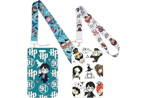 HOMEK 2 pièces Porte Badge Cordon Tour de Cou avec Porte-cartes, Harry Potter Porte Badge Strap Neck pour Porte Badges d'Identification, Cartes d'étudiant Clés Exposition Bureau, Blanc Bleu-A, HO1127