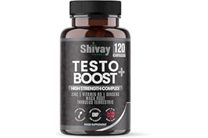 Testo Boost Men’s Vitality & Energy Supplement – Zinc, Vitamin B6, Ginseng, Maca, Tribulus – 120 Vegan Capsules – 2-Month Supply – Made in UK by Shivay Herbals