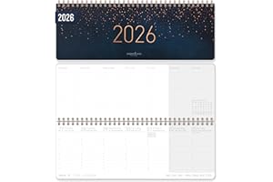 Häfft® Calendrier de bureau international 2026 horizontal "Starry Night" 1 semaine 2 pages, 29,8 x 11,6 cm, multilingue - durable & respectueux du climat