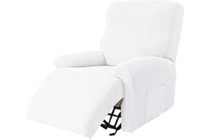 JHLD Copripoltrona Elastico Relax, Copripoltrona Relax Reclinabile Jacquard 4 Pezzi Copripoltrona Reclinabile Antiscivolo Copripoltrona Relax Rimovibili E Lavabili per Soggiorno-Bianca-1 Posto