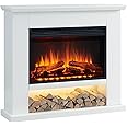 FLAMME 39" Beadell Electric Fireplace Suite White Colour Includes 2000w Heater with Glass Fronted Flame Effect, Remote Control