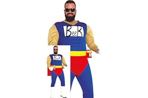 FIESTAS GUIRCA | Disfraz Beerman Adulto - Capa, Cinturón, Mono y Sujeta Latas - Disfraces de Superhéroes para Bachelor Party, Fiestas de Cerveza y Celebraciones - Hombre