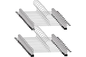SUPMAKER Trouser Hanger, 20Pack Pant Hangers Space Saving Skirt Hangers with Clips Adjustable Non-Slip Coat Suit Heavy Duty Chrome Clothes Hook