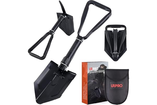 URPRO Pelle Pliante avec Pioche, Poignée et Lame Portable en Acier au Carbone, Survie, Retranchement, Militaire, Outil de Tranchée, pour Camping, Jardinage, Creuser, Boue et Neige