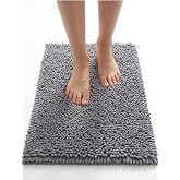 Ş&ouml;nil Banyo Paspası, Mikro Elyaf, Beyaz, 40x60 cm Banyo Halısı, Uzun T&uuml;yl&uuml;, Y&uuml;ksek Emicilik, Makinede Yıkanabilir (Gri)