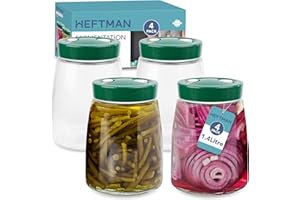HEFTMAN Fermenting Jar with 1 Way Air Release Vent - 1.4 litres, 4 Pack - Ideal for Safe Fermentation for Kefir, Kimchi, Sauerkraut, Sourdough Starter, Overnight Oats - Fermentation Jars x 4 (Green)