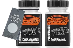 TRISTARcolor Pintura del coche Set de lápices de retoque para VW/Volkswagen LA7W Reflexsilber Metallic/Reflex Silver Metallic Pintura base pintura transparente, 50 ml cada uno