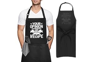 Iridsmole Funny Cooking Aprons for Men, YOU OPINION WASN'T IN THE RECIPE, BBQ Grill Funny Aprons for Women with Pockets, Ideal Christmas Gifts for Men Husband Father's Day Birthday Gift Cooking Apron