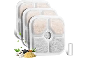 MUKKELA Cat Water Fountain Filter, 3-Pack Pet Fountain Filter Replacement Compatible with 2L/2.5L Cat Drinking Fountain, Replacement Triple Action Water Filter Activated Carbon Filter, 1 Hose