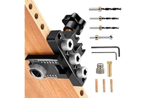 LOMHYVE 3-in-1 die Bohrschablone Möbelbau,Dübellöcher 8/10/15mm Holzdübel Bohrschablone mit Positionierungsclip Einstellbare Bohrführung Stanzer-Locator Tischlerwerkzeuge