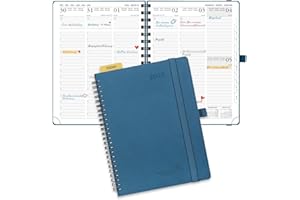 ‎POPRUN POPRUN Kalender 2025 Wochenplaner Ringbuch mit Softcover, ca. A5 (22 x 16,5 cm), 12-Monate-Terminplaner (Jan.2025-Dez.2025) 1 Woche 2 Seite mit 100 GSM FSC®-Zertifiziertem Papier - Marineblau