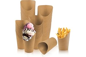 WYTNB 60 sztuk uchwytów na frytki z papieru typu kraft, 355 ml, pojemnik na przekąski z papieru, pogrubione, jednorazowe frytki, kubki z ukośnymi ustami, kiełbasy, desery, kubki do zabrania ze sobą, na