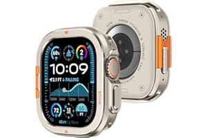 Amizee Métal Coque Compatible avec Apple Watch Ultra 3/2/1 49mm avec Couverture Arrière, Robuste Protecteur Anti-Rayures Coque pour iWatch 49mm, Titane