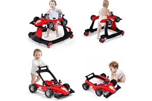 LIFEZEAL Andador para bebés, 6-18 meses, baby walker plegable con ruedas silenciosas, caminante con Empuje Regulable en Altura, coche de aprendizaje móvil con música y luz (rojo)