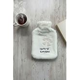 BUFFER Hello Everyone Yazılı Kurdeleli Beyaz Peluş Sıcak Su Torbası, 1 Litre, Yumuşak Kılıf, Uzun S&uuml;re Sıcak Tutan Termal