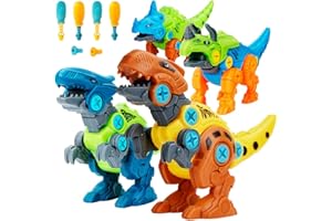 Lekebaby Dinosaurier Montage Spielzeug, 4 Stück DIY Jurassischer Dinosaurier Spielzeug mit Werkzeugen, Dinosaurier Geschenk für Jungen Mädchen 3 4 5 Jahre