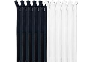 MARARDI [Pack 10] Cremalleras Invisibles [Blanco y Negro] de Nailon [22 cm] Costura y Manualidades para Ropa Tela Bolsos Estuches Cinta Para Coser a Máquina Patchwork Algodón con Cierre Metálico