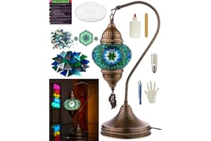 DEMMEX DIY Turkish Mosaic Lamp Kit – Complete Arts & Crafts Gift Set for Adults & Teens – Easy & Fun Home Décor, Make Your Own Table Lamp (SWAN, Turquoise)