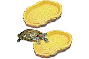 Coco Berming 2 Pièce Bol d'eau Terrarium Accessoire, Gamelle Tortue Terrestre, Mangeoire Portable pour Reptiles 11x8x1cm Convient Aux Tels Que, Serpents, Geckos (Jaune)