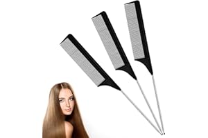 OLISANG 3 Pezzi Pettine per Capelli Coda di Ratto Pettine in Carbonio Pettine per Troncatura Acciaio,Pettine di Coda Pettine Acconciatura per Parrucchiere per Parrucchiere o Articoli per Casa (Nero)