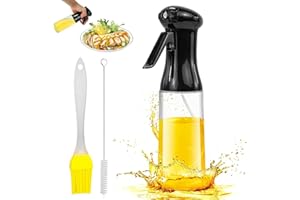 Uktunu Öl Sprüher 200ml Glas Großkaliber Öl Sprühflasche für Heißluftfritteuse Öl Sprayer Schieben zum Schließen Ölspray Flasche Perfekt für Grillen Backen Salate, Schwarz