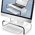AboveTEK Acrylic Monitor Stand – Clear Monitor Riser & Computer Desk Stand, Premium Acrylic Laptop Stand for Home Office, PC TV Stand with Keyboard Storage Heavy Duty Desk Riser