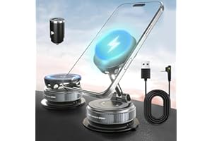 ASTRIVA 15W Magnetische KFZ Handyhalterung mit Ladefunktion & Kabellosem Schnellladegerät, Autohalterung 360° Drehbar & Faltbar, Vakuum-Saugnapf, Kompatibel mit iPhone & Samsung, fürs Armaturenbrett (Blau 02)