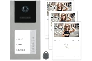 Nonic Balter EVO Video RFID Türsprechanlage Aufputz ✓ 4,3 Zoll Monitor 2-Draht Bus mit Set für 3 Familienhaus Türklingel 120 Grad Weitwinkel Kamera, (3 Klingel) + Quick