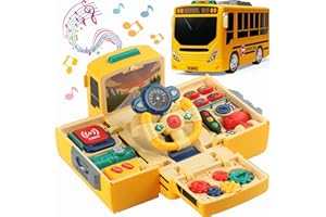 HONGTUO Jouet Autobus Scolaire avec Son et lumière, Simulation de Volant, Jouets pour Enfants avec éducation Musicale, Jouets de Simulation de Conduite, Cadeau pour garçons et Filles de 3 à 5 Ans.